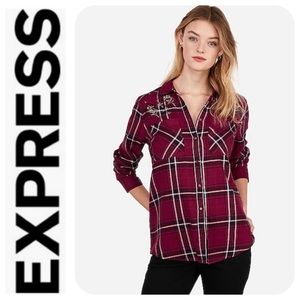 Express Embellished Boyfriend Flannel, XS - NWT
